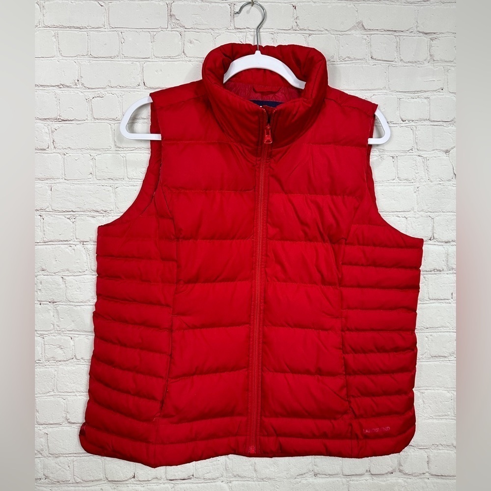 Lands' End Womens Full Zip Down Winter Puffer Vest Red Size‎ L 14-16, GUC